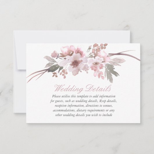 Blush Pink & Gray Floral Weddenschappen Ontvangen Kaart (Voorkant)