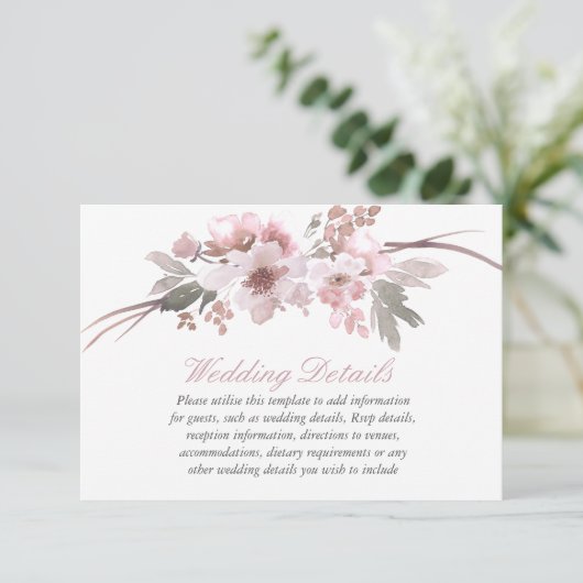 Blush Pink & Gray Floral Weddenschappen Ontvangen  Kaart (Staand voorkant)