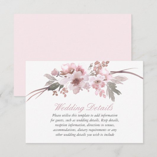 Blush Pink & Gray Floral Weddenschappen Ontvangen  Kaart (Voorkant / Achterkant)