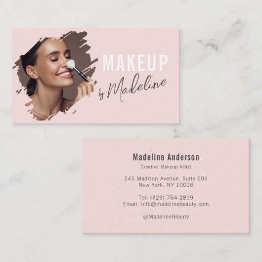Blush Pink Gray Script Photo Makeup Visitekaartje (Voorkant / Achterkant)