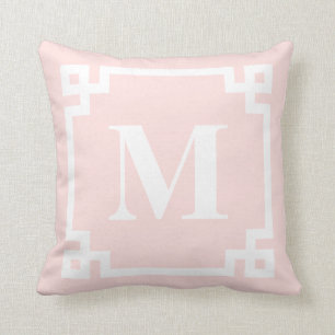 Blush Pink Greek Key Border Monogram Pillow II Kussen
