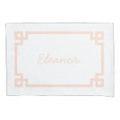 Blush Pink Greek Key Monogram Standaard Kussen Hoe Kussensloop (Voorkant)