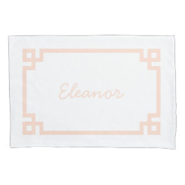 Blush Pink Greek Key Monogram Standaard Kussen Hoe Kussensloop