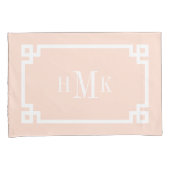 Blush Pink Greek Key Monogram Standaard Kussensloop (Voorkant-Rechts)