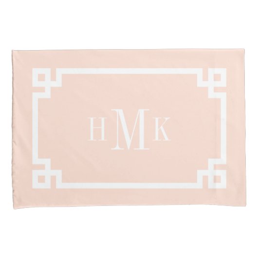 Blush Pink Greek Key Monogram Standaard Kussensloop (Voorkant-Rechts)
