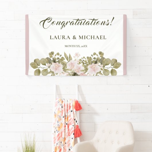 Blush Pink, Green, Elegant Boho Style Wedding Bann Spandoek (Insitu)