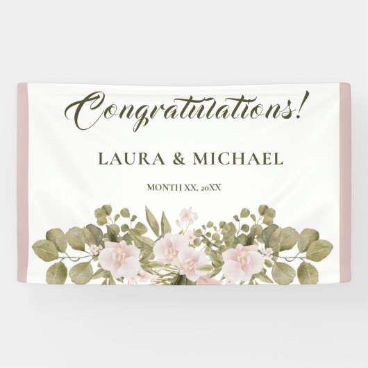 Blush Pink, Green, Elegant Boho Style Wedding Bann Spandoek (Horizontaal)