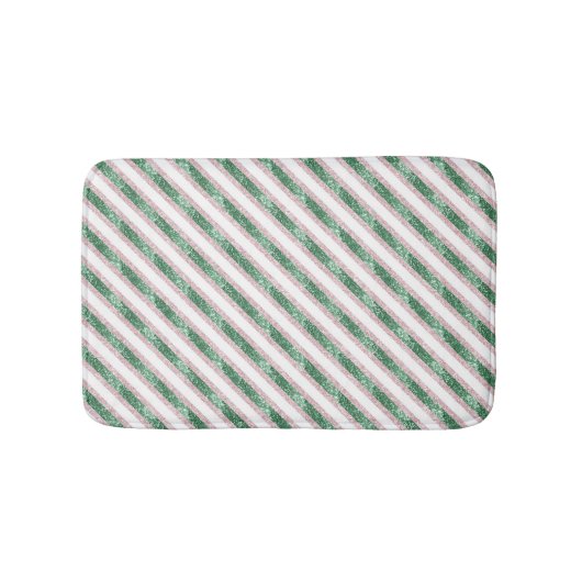 Blush Pink Green Glitter Stripes Christmas   Badmat (Voorkant)