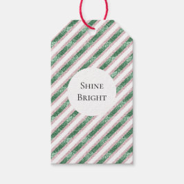 Blush Pink Green Glitter Stripes Christmas Cadeaulabel
