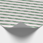 Blush Pink Green Glitter Stripes Christmas Cadeaupapier (Hoek)
