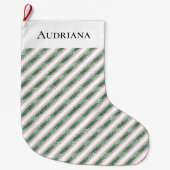 Blush Pink Green Glitter Stripes Christmas   Grote Kerstsok (Voorkant)