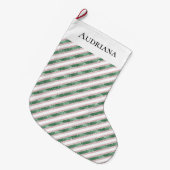 Blush Pink Green Glitter Stripes Christmas   Grote Kerstsok (Voorkant (Hangend))