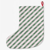 Blush Pink Green Glitter Stripes Christmas   Grote Kerstsok (Achterkant)