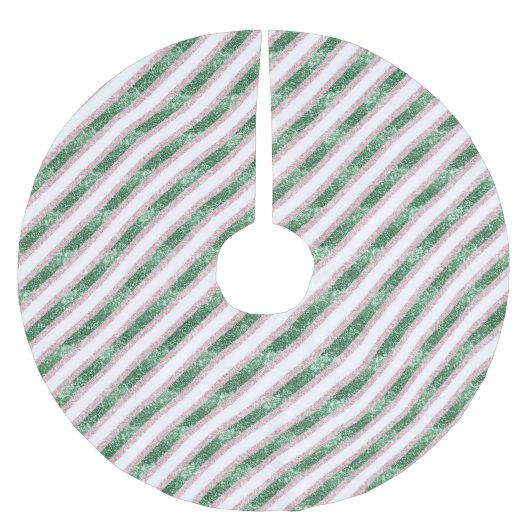 Blush Pink Green Glitter Stripes Christmas   Kerstboom Rok (Voorkant)