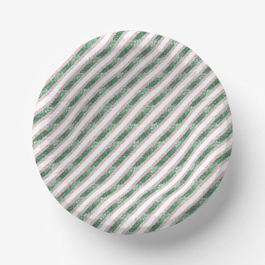 Blush Pink Green Glitter Stripes Christmas   Papieren Kommen (Voorkant)