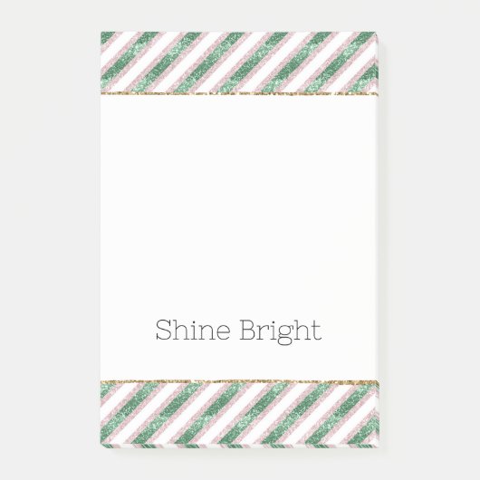Blush Pink Green Glitter Stripes Christmas   Post-it® Notes (Voorkant)