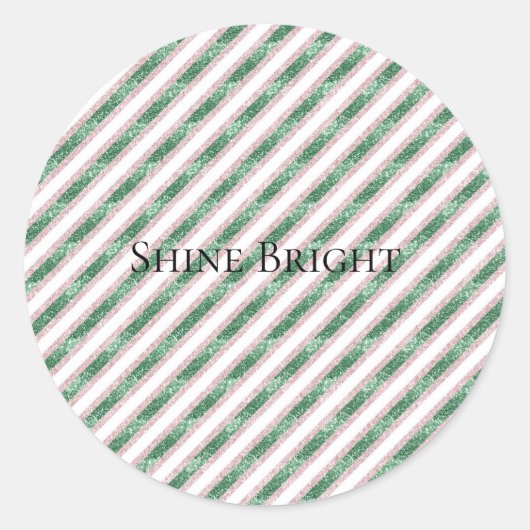 Blush Pink Green Glitter Stripes Christmas   Ronde Sticker (Voorkant)