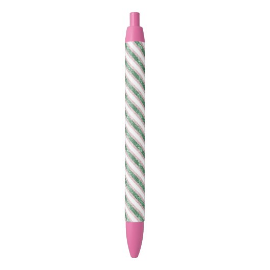 Blush Pink Green Glitter Stripes Christmas   Zwarte Inkt Pen (Voorkant Verticaal)
