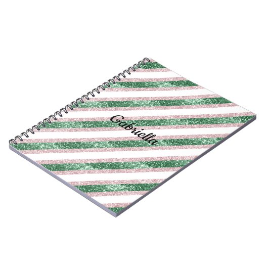 Blush Pink Green Glitter Stripes Notitieboek (Linkerzijde)
