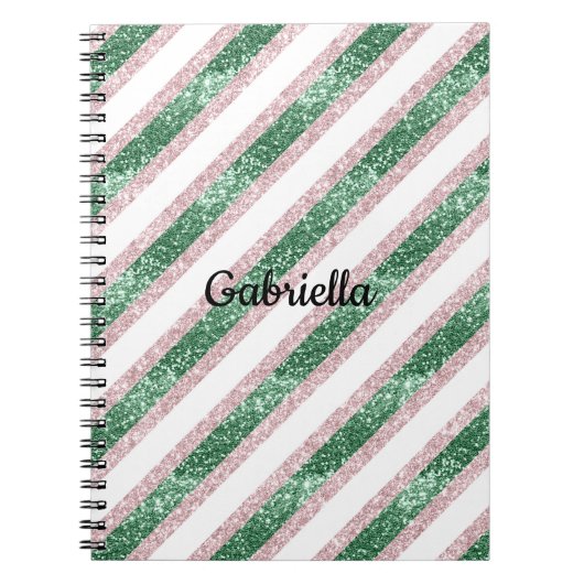 Blush Pink Green Glitter Stripes Notitieboek (Voorkant)