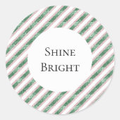 Blush Pink Green Glitter Stripes  Ronde Sticker (Voorkant)