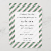 Blush Pink Green Glitzy Glam Chic Stripes Birthday Kaart (Voorkant / Achterkant)