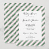 Blush Pink Green Glitzy Glam Stripes Baby Shower Kaart (Voorkant / Achterkant)