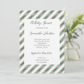 Blush Pink Green Glitzy Glam Stripes Baby Shower Kaart (Staand voorkant)