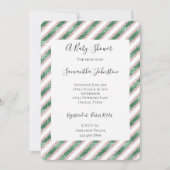 Blush Pink Green Glitzy Glam Stripes Baby Shower Kaart (Voorkant)