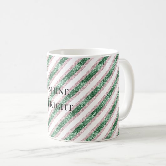 Blush Pink Green Glitzy Glitter Stripes Christmas Koffiemok (Voorkant rechts)