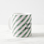 Blush Pink Green Glitzy Glitter Stripes Christmas Koffiemok (Voorkant links)