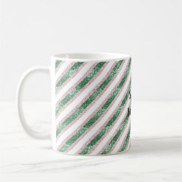 Blush Pink Green Glitzy Glitter Stripes Christmas Koffiemok