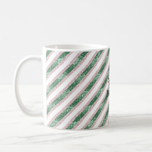 Blush Pink Green Glitzy Glitter Stripes Christmas Koffiemok (Links)
