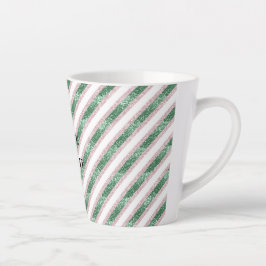 Blush Pink Green Glitzy Glitter Stripes Christmas Latte Mok