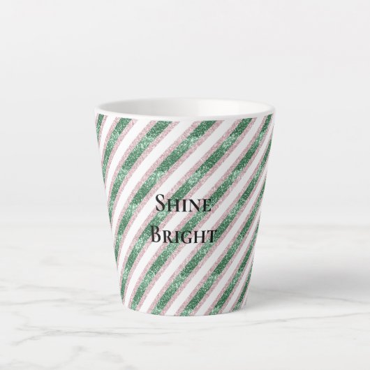 Blush Pink Green Glitzy Glitter Stripes Christmas Latte Mok (Voorkant)