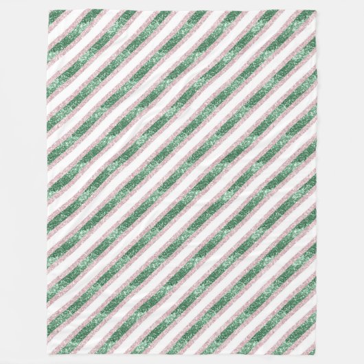 Blush Pink Green Glitzy Stripes Christmas Fleece Deken (Voorkant)