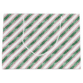 Blush Pink Green Glitzy Stripes Christmas Groot Cadeauzakje (Voorkant)