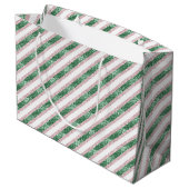 Blush Pink Green Glitzy Stripes Christmas Groot Cadeauzakje (Achterkant Gekanteld)
