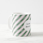 Blush Pink Green Glitzy Stripes Christmas Koffiemok (Voorkant links)