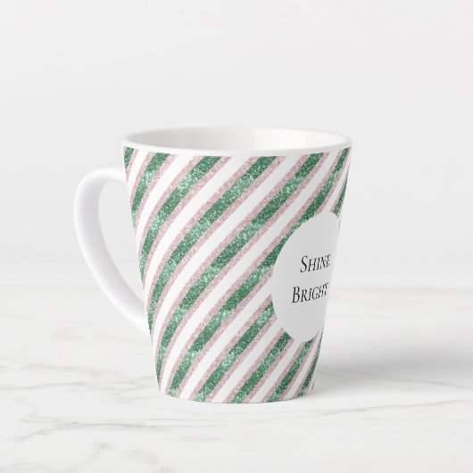 Blush Pink Green Glitzy Stripes Christmas Latte Mok (Linkerhoek)