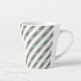 Blush Pink Green Glitzy Stripes Christmas Latte Mok