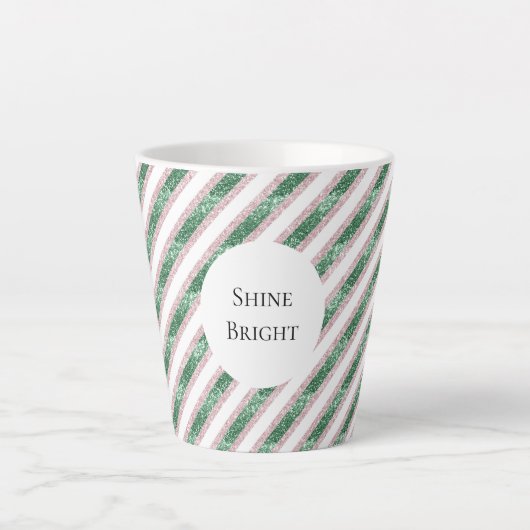 Blush Pink Green Glitzy Stripes Christmas Latte Mok (Voorkant)