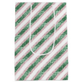 Blush Pink Green Glitzy Stripes Christmas Medium Cadeauzakje (Achterkant)