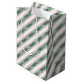 Blush Pink Green Glitzy Stripes Christmas Medium Cadeauzakje (Achterkant Gekanteld)