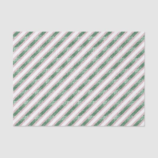 Blush Pink Green Glitzy Stripes Christmas Tissuepapier (Voorkant)