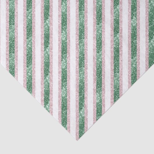 Blush Pink Green Glitzy Stripes Christmas Tissuepapier (Detail)