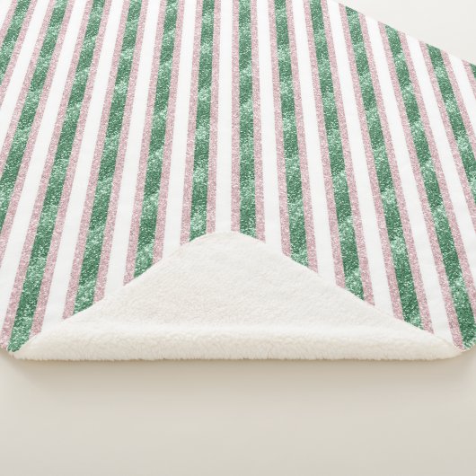 Blush Pink Green Glitzy Stripes  Sherpa Deken (3/4)