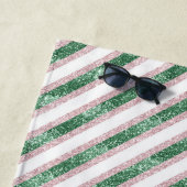 Blush Pink Green Glitzy Stripes Strandlaken (In situ)
