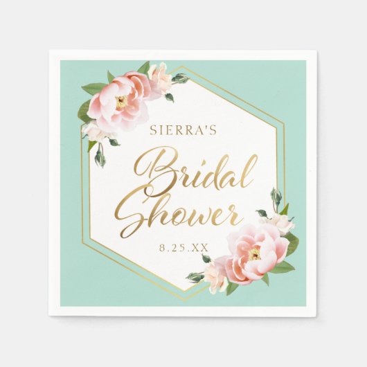 Blush Pink Green Gold Geometric Vrijgezellenfeest Servet (Voorkant)