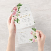 BLUSH PINK GREEN PEONY FLORAL BRICK WASH WEDDING ALL IN ONE UITNODIGING (Afscheurbaar)